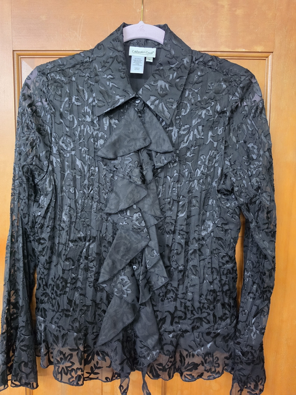 Coldwater Creek Black Ruffled Long-Sleeve Blouse